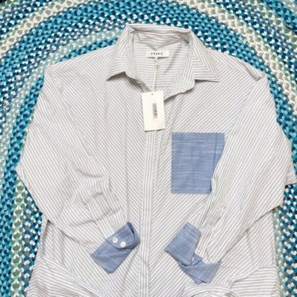 Frame Stripe Wrap Dress Long Sleeve T Shirt Dress Front Buttons sz Small NWT - Picture 7 of 8